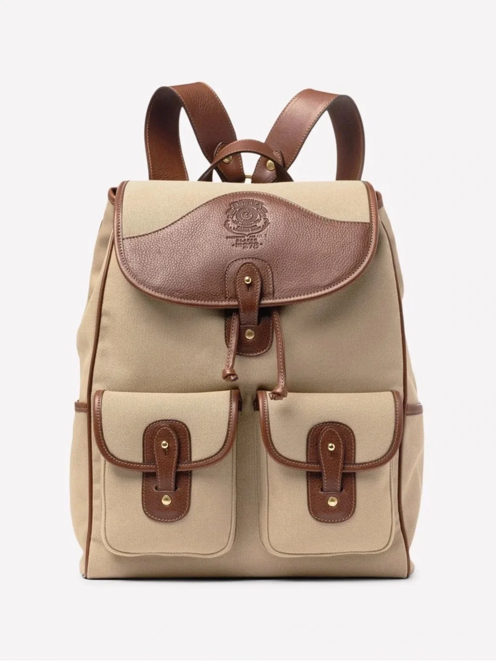 Ghurka Leather Men's Backpack in Beige and Brown
